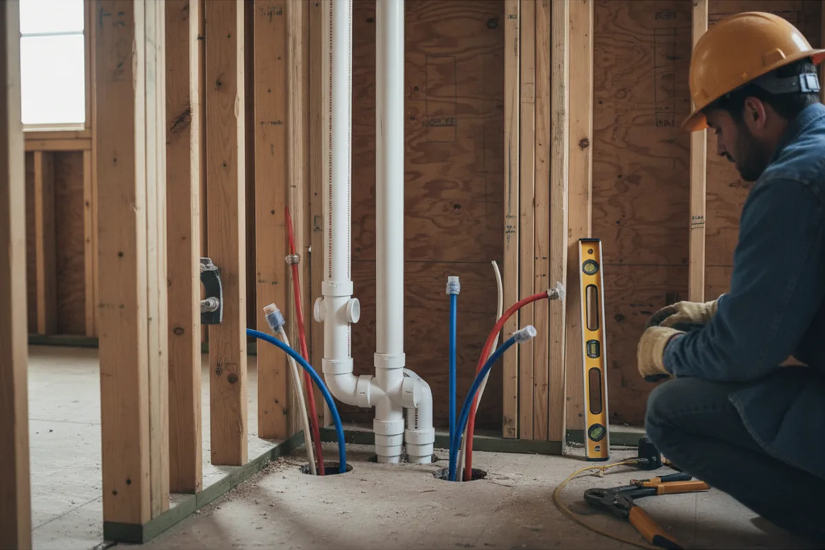 Drain and supply rough-in during Drain Cleaning in Branford