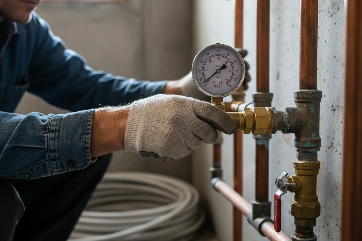 Pressure testing a repaired line during Water Line Repair in Branford
